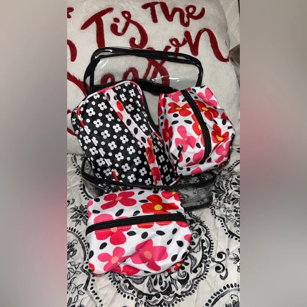 Floral and Clear Cosmetic Bag Set